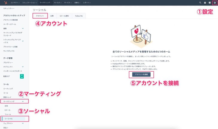 HubSpotのソーシャル機能でSNS効率化01
