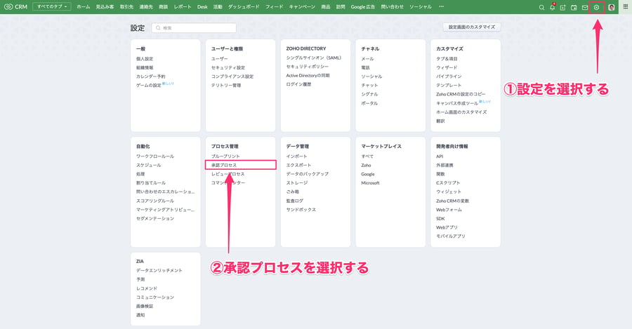 Zoho CRM 承認のプロセス01