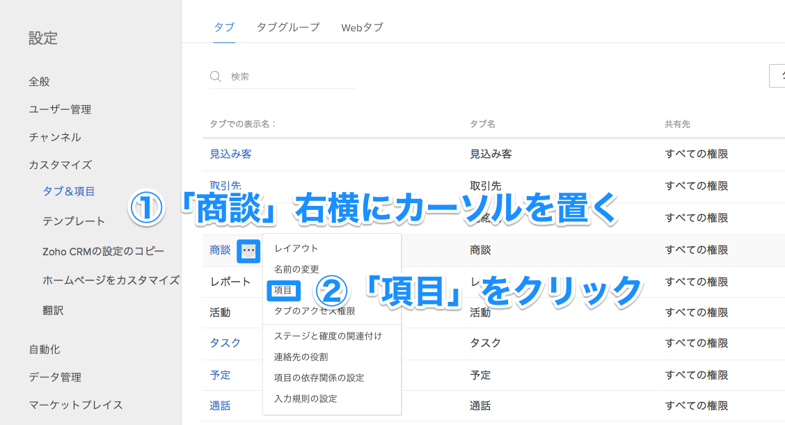 項目のカスタマイズ方法についての画像3