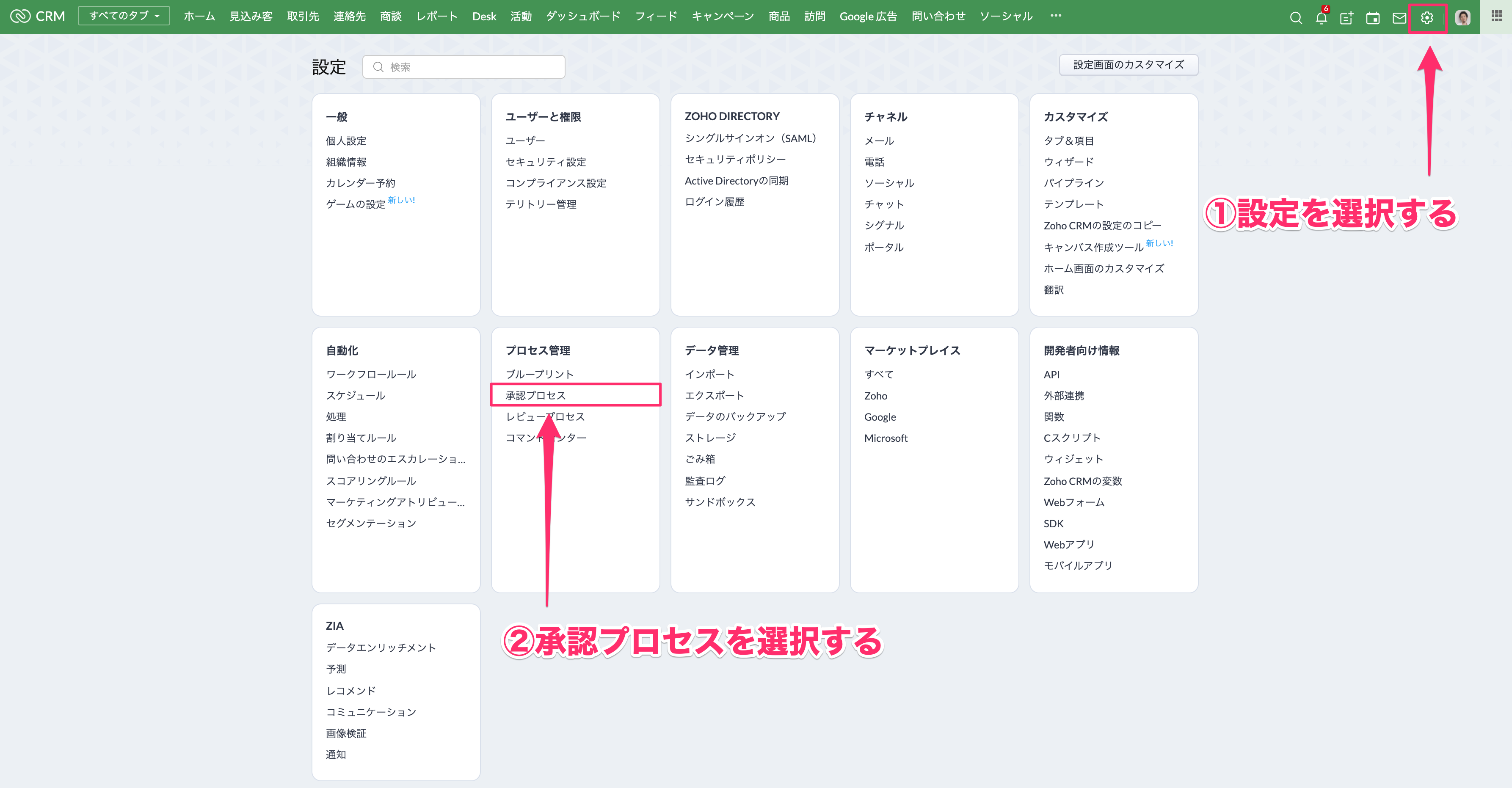 Zoho CRM 承認のプロセス01